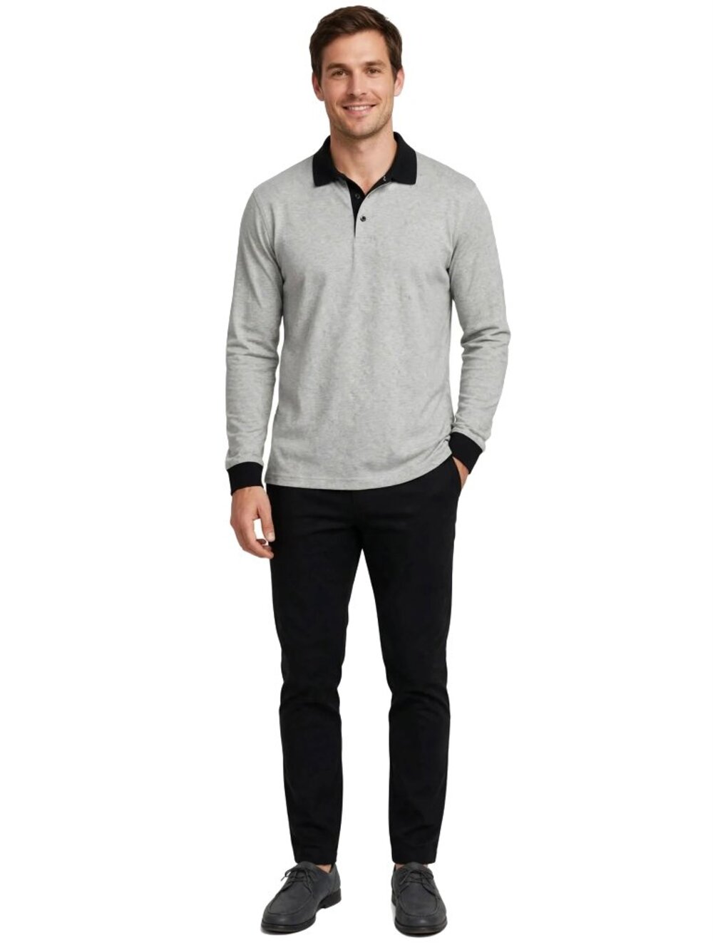 JIM Thompson Long Sleeve Polo Shirt Mercerized Cotton L XL Classic